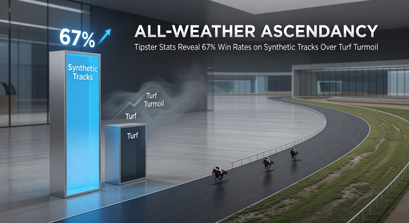 Tipsters reviewing race data on synthetic tracks under consistent conditions, highlighting superior performance metrics