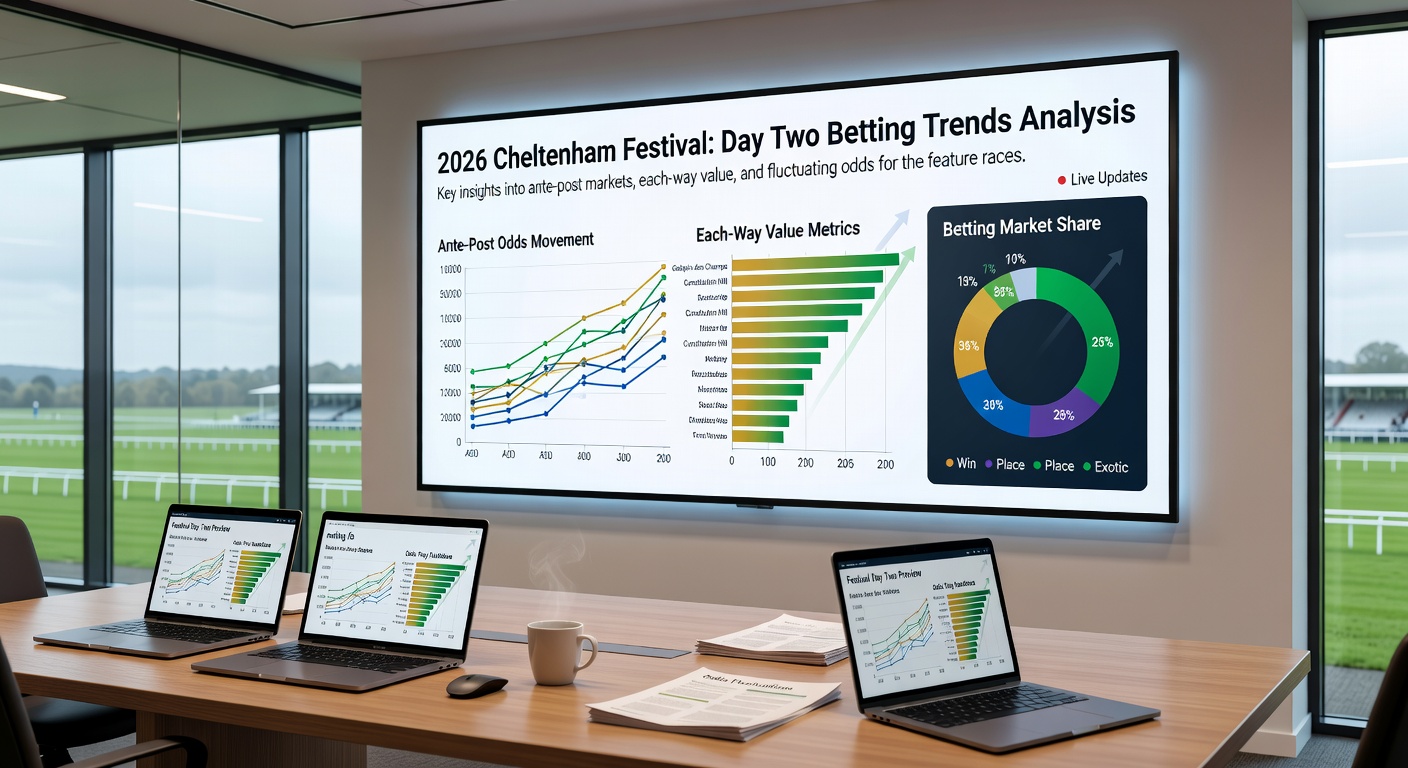 Close-up of a leading horse and jockey clearing a hurdle at Cheltenham, mist rising from the turf on a crisp Festival morning