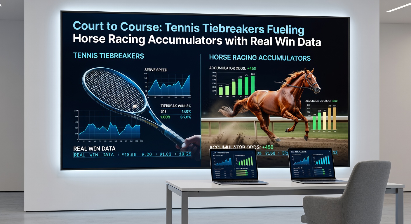 Chart overlay comparing tennis tiebreak win percentages with horse racing accumulator success rates, highlighting crossover peaks in high-pressure scenarios