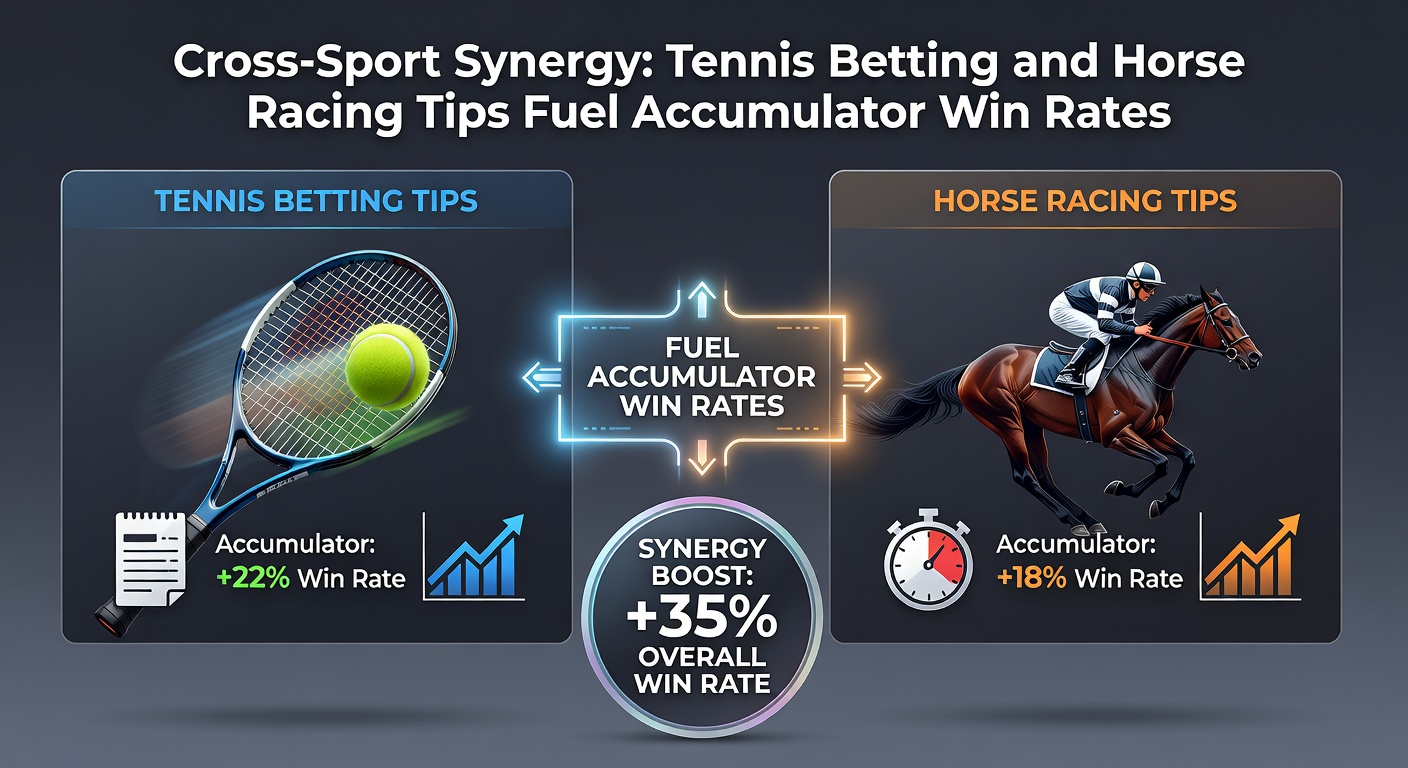 Accumulator bet slip highlighting tennis and horse racing selections with rising win rate graphs
