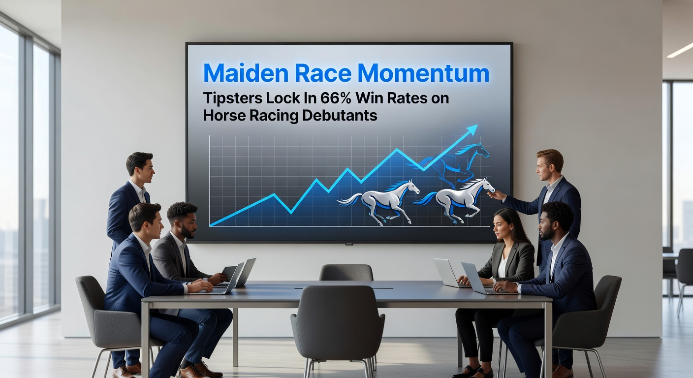 Tipster leaderboard displaying 66% win rates on maiden races, with graphs showing debutant performance spikes