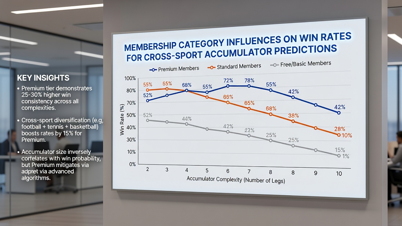 Chart illustrating accumulator win percentages segmented by membership level and sport crossover type