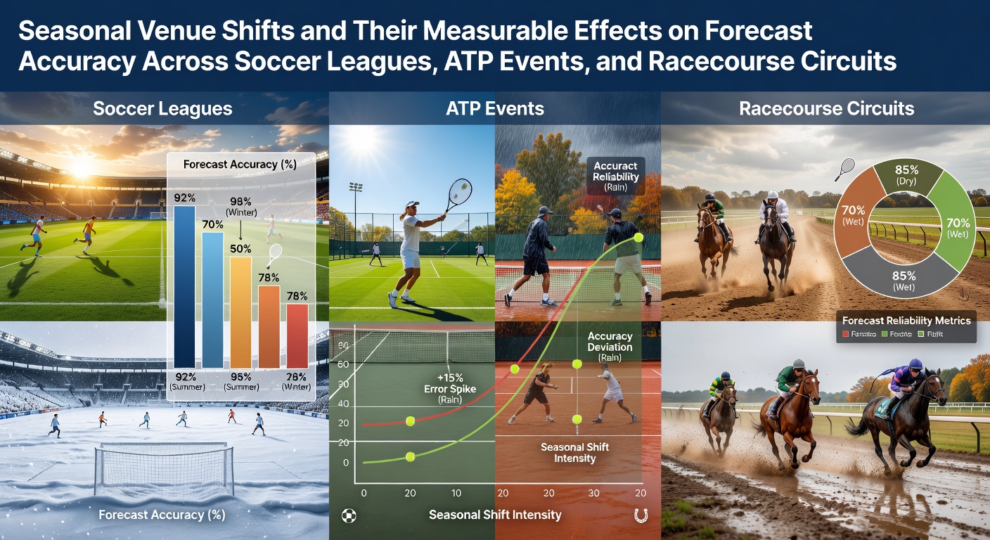 Seasonal venue changes affecting forecast models in soccer, tennis, and horse racing