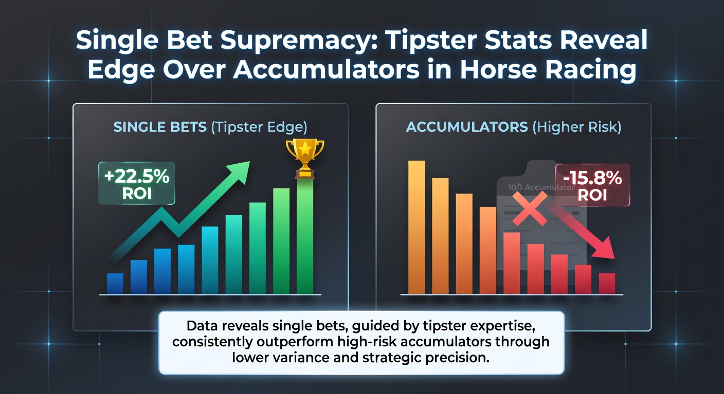 Graph comparing win rates of single bets versus accumulators from tipster performance data in horse racing