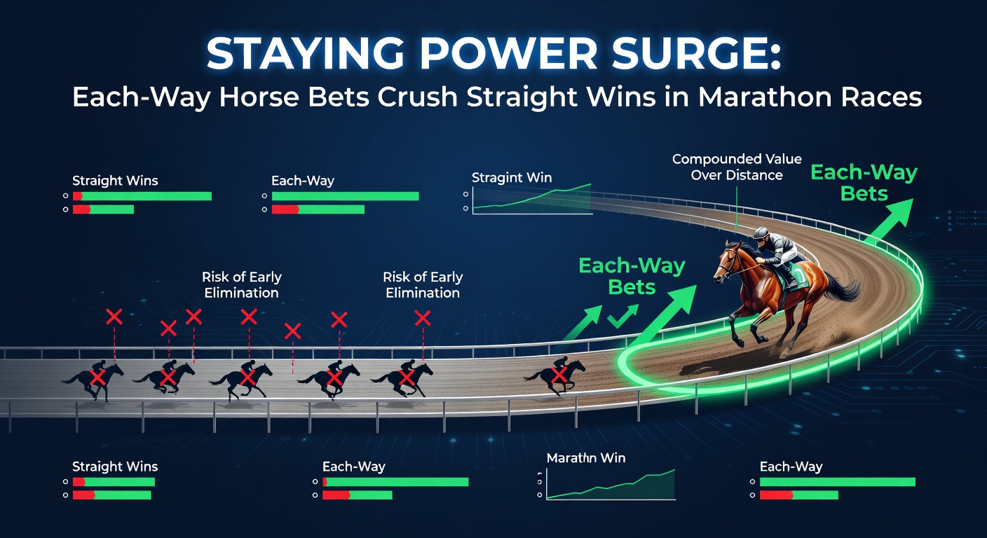 Close-up of a weary but placed horse crossing the line in a stamina-sapping long-distance race, with jockey urging it on