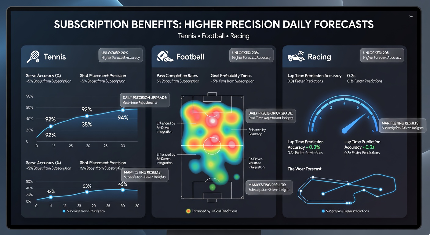 Comparison chart of daily forecast precision rates for tennis football and racing events under subscription versus free models