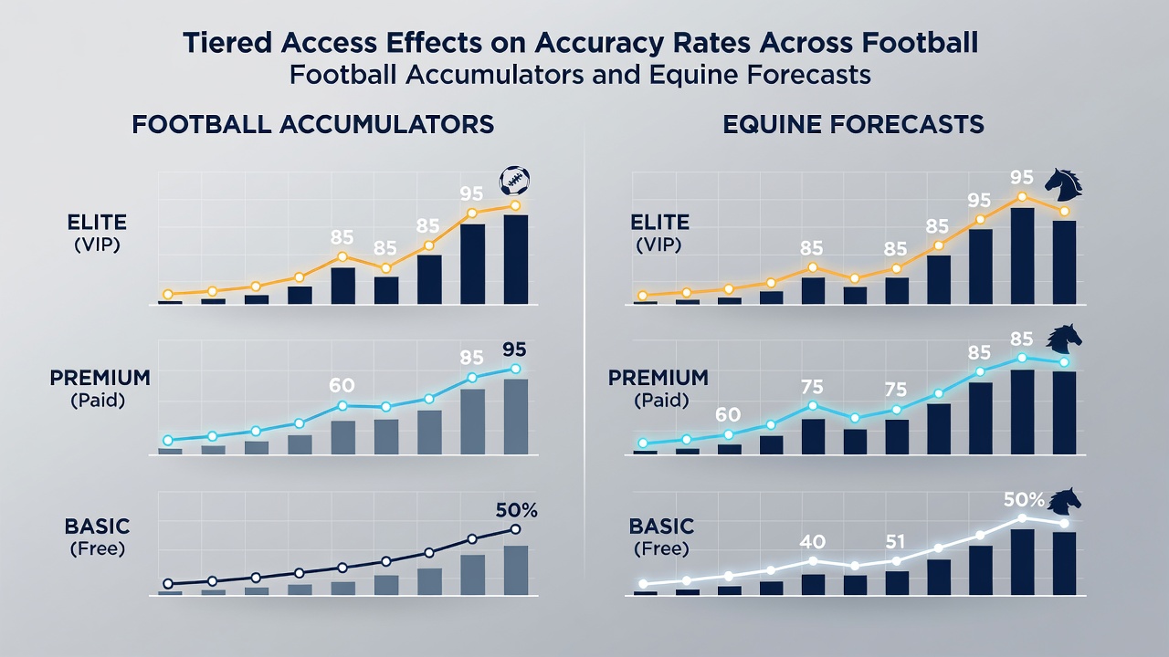 Comparative chart displaying win percentages for equine forecasts segmented by subscription tier during the 2026 season