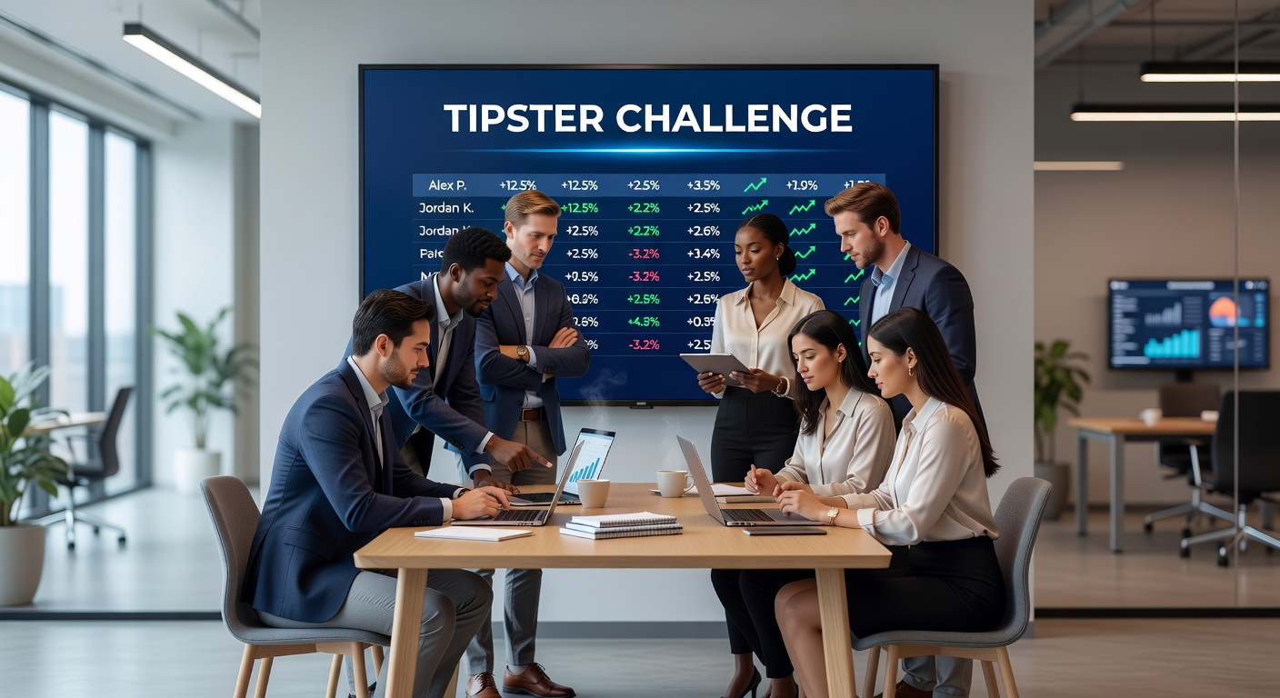 Tipster analyzing betting odds on a laptop during an intense challenge phase, surrounded by statistical charts and match previews